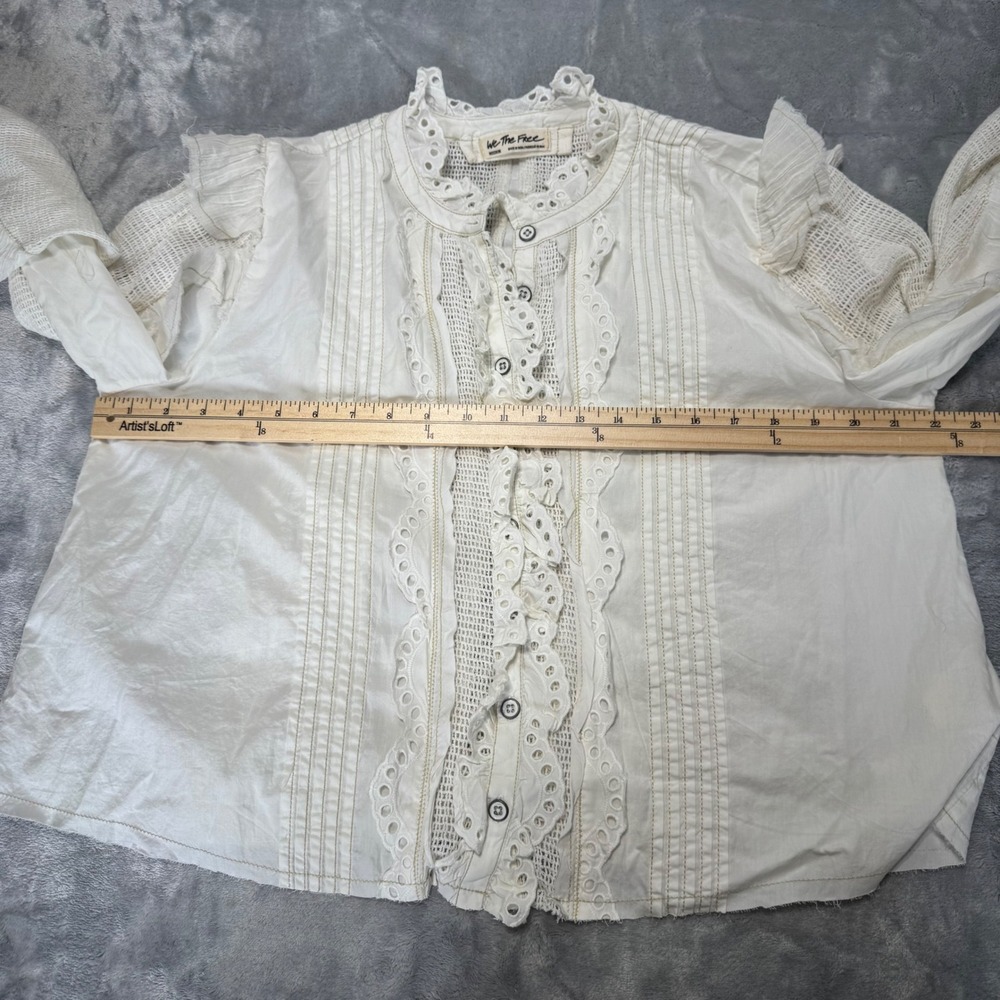 We The Free Free People White Eyelet Lace Ruffle Button Down Medium - Picture 7 of 11